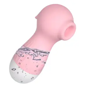 Close-up of the waterproof Mini Seahorse Sucking Vibrator SeaLora submerged in water, highlighting its fully sealed pink and white silicone body.