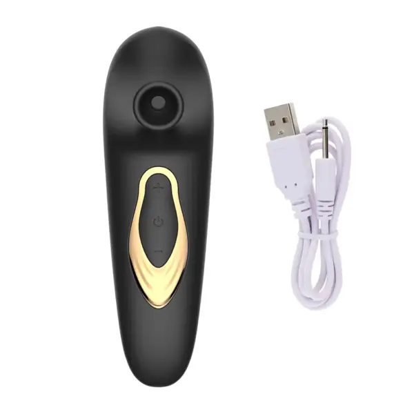 small black and gold clitoral suction vibrator and USB charger
