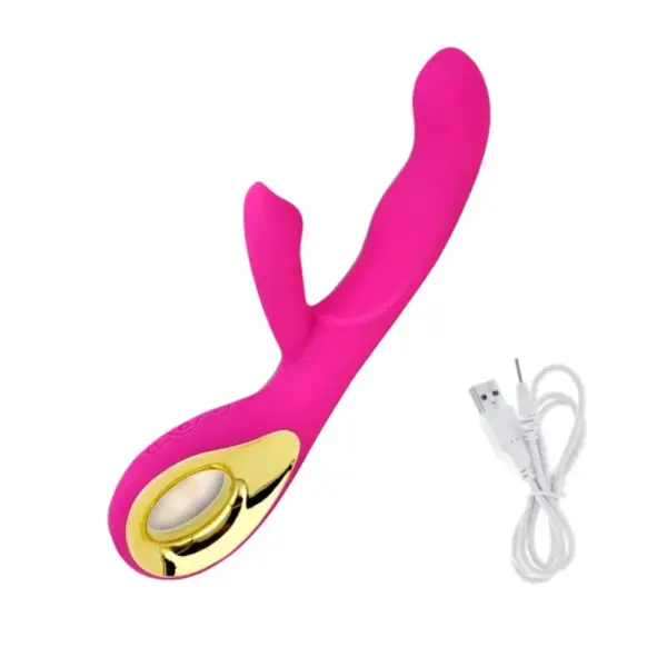 pink and gold rabbit vibrator with it's usb charger