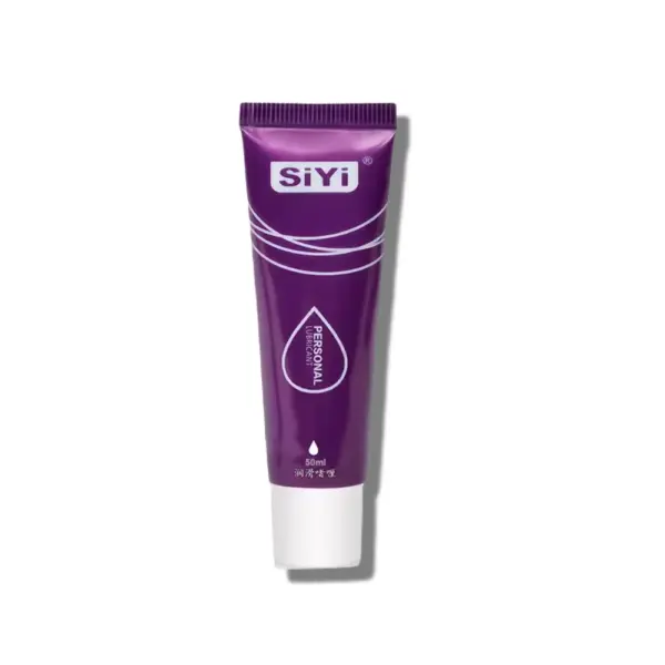Purple tube of SiYi brand water based sex lube with a white cap and droplet icon on the front. The packaging is sleek and compact, ideal for travel or discreet storage.