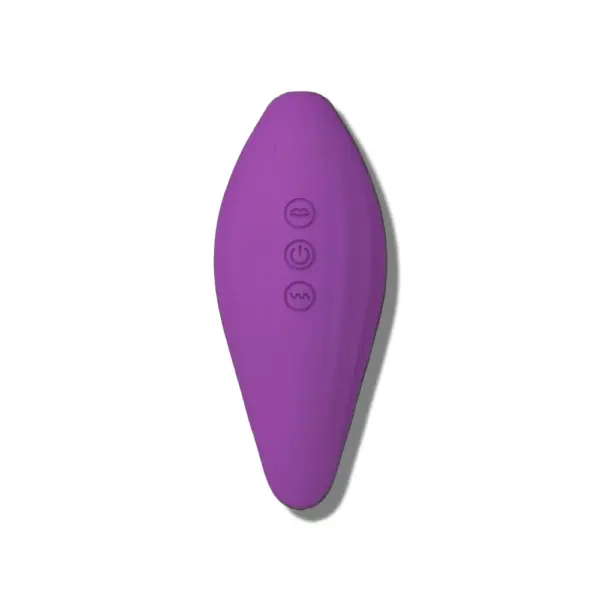 Back view of the discreet clit sucker and vibrator featuring three control buttons for suction, power, and vibration settings.