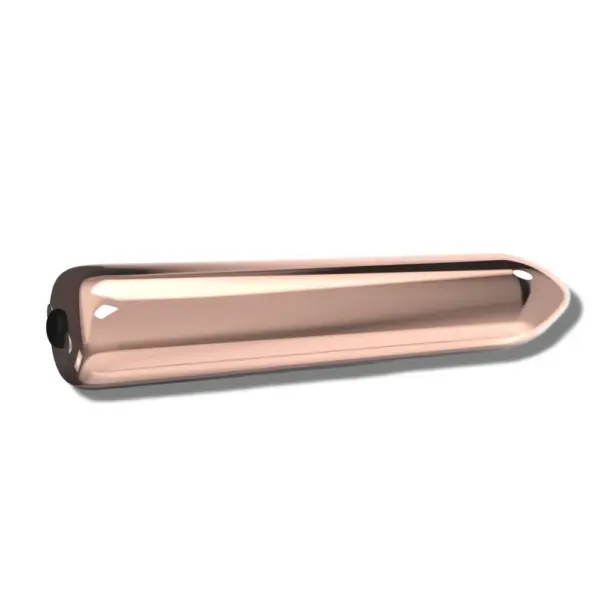 Angled side view of the gold mini vibrating bullet, displaying its metallic finish and pointed tip for targeted stimulation.