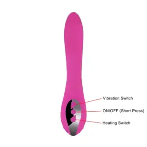 Heated Rabbit Vibrator shown with labeled buttons for vibration, heating, and power functions, clearly highlighting user-friendly controls.