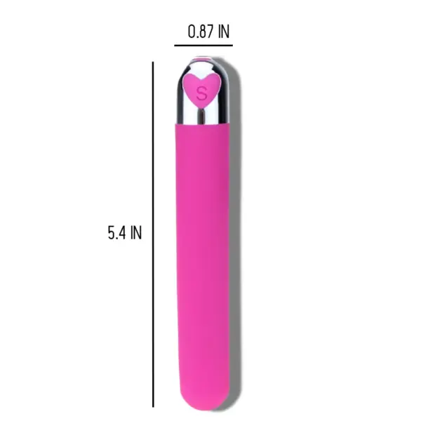 Front view of the Pink Rechargeable Bullet Vibrator showing dimensions of 5.4 inches in length and 0.87 inches in width.
