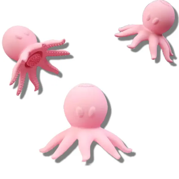 Three views of the octopus vibrator with suction, showcasing its rounded body, flexible tentacles, and textured underside for stimulation.