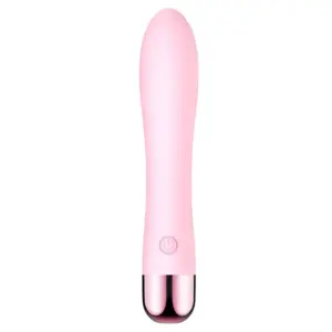 Pink 10 mode waterproof vibrating dildo displayed upright with a sleek tapered tip and rose-gold metallic base.