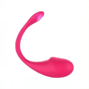Curved pink APP Control Egg Vibrator with a sleek, seamless design and glowing tip, displayed against a white background.