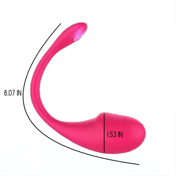 Pink APP Control Egg Vibrator shown with dimensions labeled: 8.07 inches in full length and 1.53 inches at the widest point of the egg-shaped end.