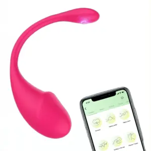 Pink APP Control Egg Vibrator beside a smartphone displaying a connected app with multiple vibration modes like Classic, Music, and Pulse.