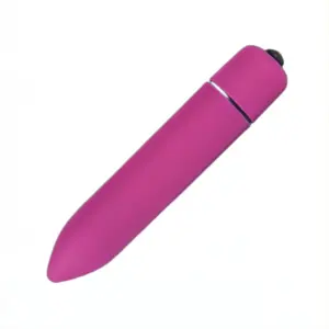 Sleek pink battery powered bullet vibrator with a smooth, tapered tip and a discreet black button at the base, designed for compact and targeted stimulation.