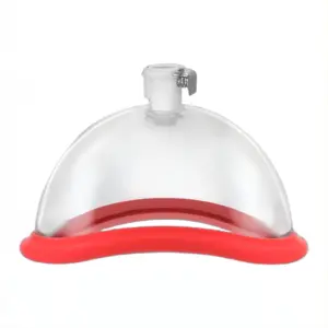 Close-up view of a clear suction cup with a red silicone rim from the Digital Screen Pussy Pump, designed for secure and comfortable intimate suction.