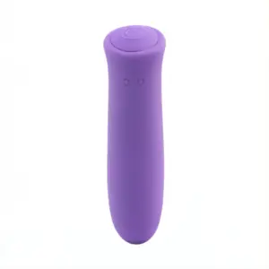 The purple Fifion Powerful Mini Bullet Vibrator displayed vertically, showcasing its sleek and minimalist design with a power button and labeled charging port.