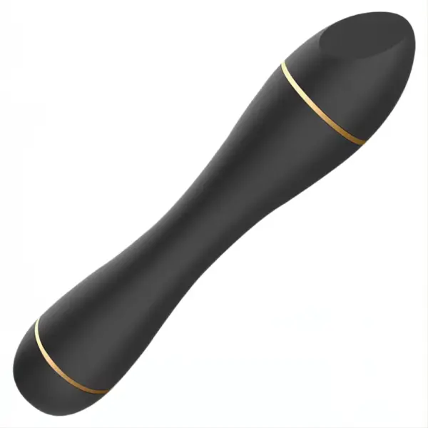 Close-up side view of the flat head bullet vibrator, featuring a sleek black finish and tapered ends designed for targeted stimulation.