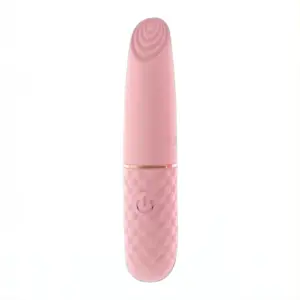 Front view of the Girly Bee Bullet Vibrator, featuring a soft pink silicone finish with a quilted base and spiral texture tip for targeted stimulation.