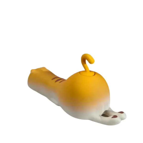 Yellow Kitty Suction Vibrator – Back View Angle of the Sexy Purr lying flat on white background with focusing con tail cup suction port
