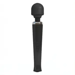 Front-facing view of the Powerful Ultra Wand Vibrator showcasing its sleek black design and ergonomic button layout.