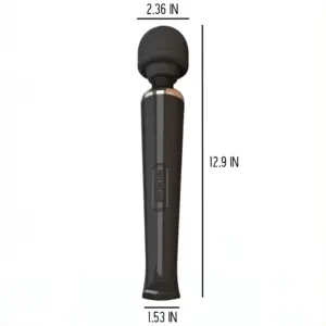 Powerful Ultra Wand Vibrator displayed upright with dimensions labeled: 12.9 inches long, 2.36 inches head width, and 1.53 inches handle base width.