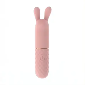 Straight-on view of the pink Rabbit Ears Bullet Vibrator with soft bunny ear tips and quilted grip, emphasizing its ergonomic, playful design and intuitive single-button control.