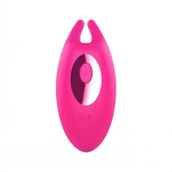 Back view of the Rechargeable Vibrating Panty - Pink Secret in bright pink, highlighting the oval metallic accent with a centered power button for easy control.
