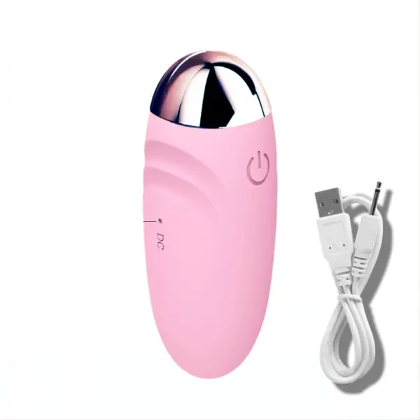 Side view of the Small Egg Vibrator Wireless with a visible charging port labeled “DC,” and a USB charging cable included, emphasizing its rechargeable and wireless functionality.