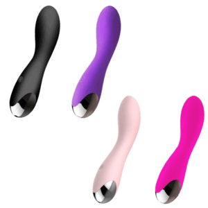 Four Pulsing Paradise waterproof silicone vibrating dildos in Midnight Black, Deep Purple, Blush Pink, and Hot Pink displayed side by side on a white background, showcasing the full range of available colors.