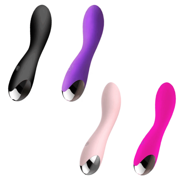 Four Pulsing Paradise waterproof silicone vibrating dildos in Midnight Black, Deep Purple, Blush Pink, and Hot Pink displayed side by side on a white background, showcasing the full range of available colors.