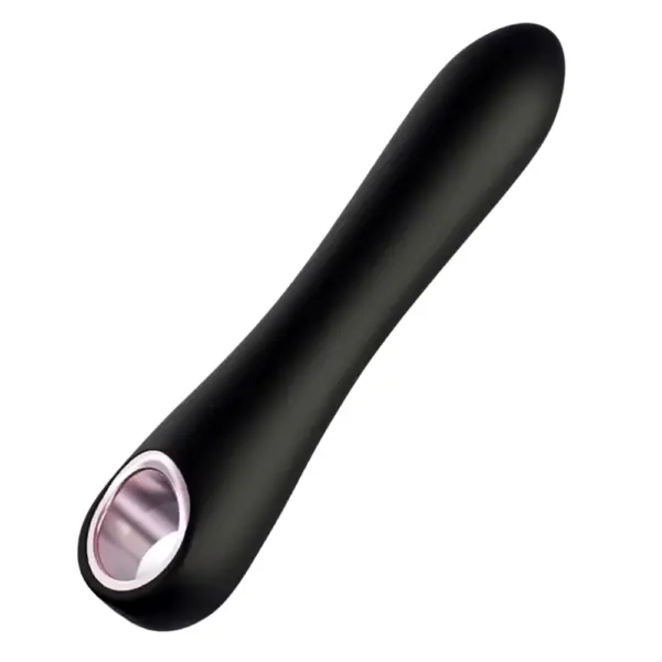 Sleek black version of the 10 Frequencies Silicone Vibrating Dildo from Vibrant Vixen, designed with a smooth tapered shaft and ergonomic silver-ring base.