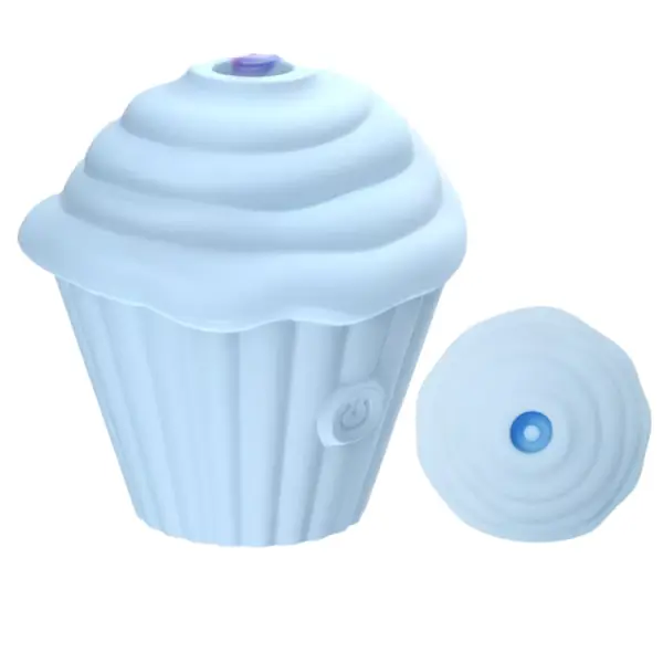 Blue Cupcake Clit Suction Stimulator – Sweet Treat with dual views: front display of the cupcake form and underside showcasing the clitoral suction opening.