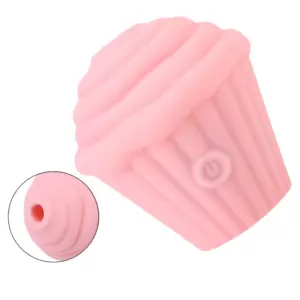Close-up of the pink Cupcake Clit Suction Stimulator – Sweet Treat showing the smooth silicone suction nozzle designed for targeted clitoral stimulation.