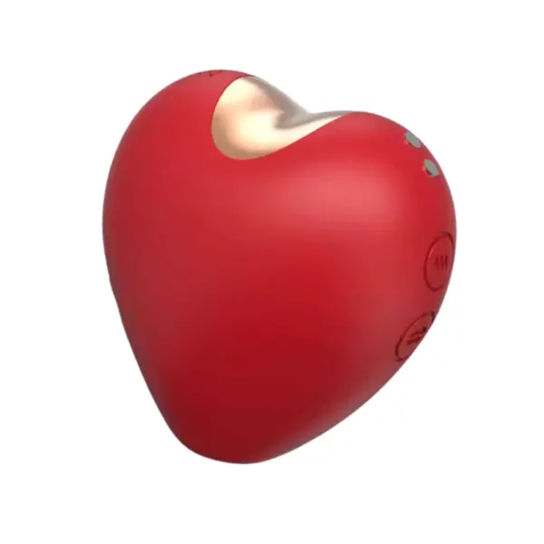 A single red Passion Pull heart-shaped rechargeable sucker, angled to highlight the polished metal-rimmed suction cup and the embossed vibration/suction control buttons on its side.