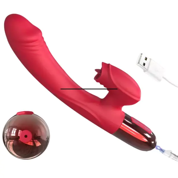 The Licking Rabbit With Heating- Heated Hops beside its charging port and USB cable.