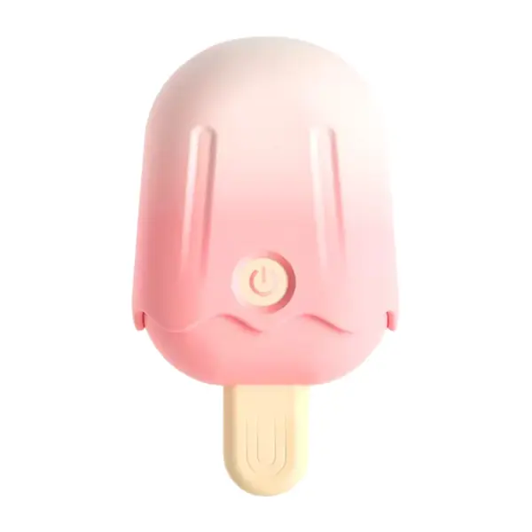 The Mini Popsicle Suction Vibrator from Lustful Treat, shown in soft pink with a creamy popsicle stick base and a centered power button, styled like a sweet frozen treat.