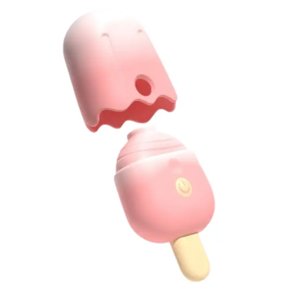 The Mini Popsicle Suction Vibrator by Lustful Treat shown with its outer popsicle cover removed, revealing the soft silicone suction tip underneath.