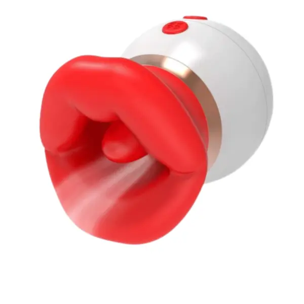 Graphic depiction of the Fleur Kiss 3 in 1 Clit Vibrator head emitting radial suction ripples from its red silicone lips for enhanced stimulation.