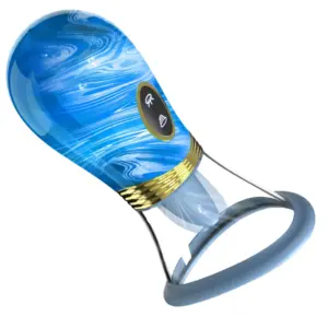 Luscious Lick licking and sucking vibrator in blue swirl pattern with clear suction cup attachment