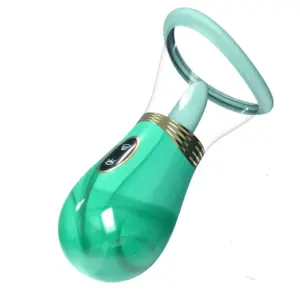 Mint Luscious Lick licking and sucking vibrator angled to highlight rotating tongue inside suction chamber