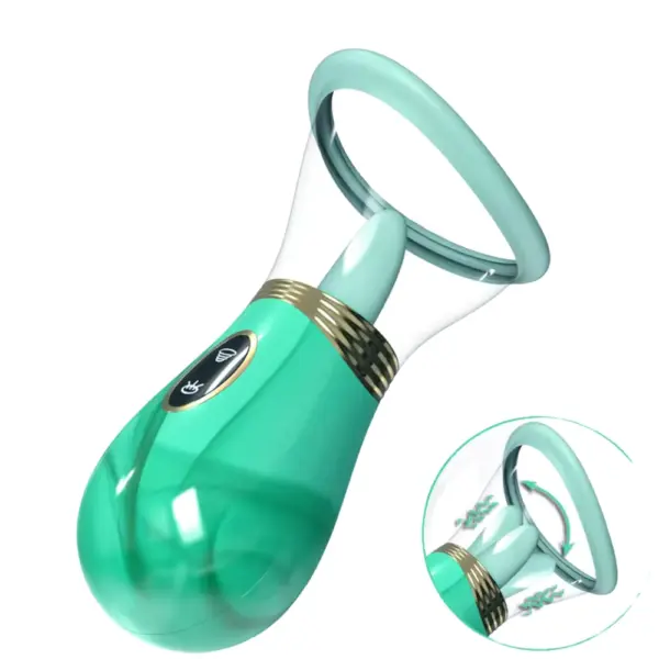 Mint Luscious Lick licking and sucking vibrator close-up showing rotating tongue action and suction rim