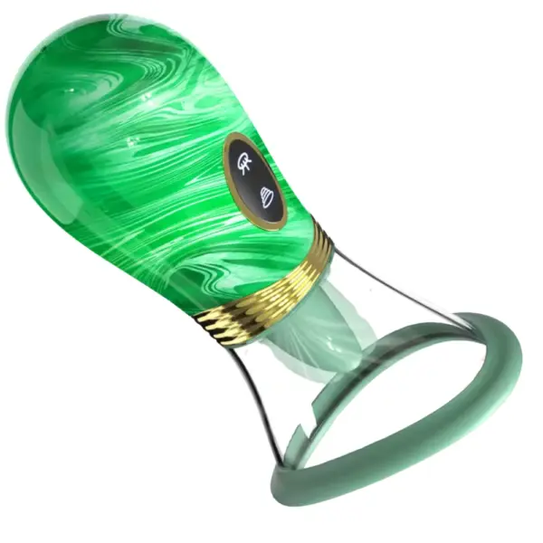 Luscious Lick licking and sucking vibrator in green swirl style with suction cup ring