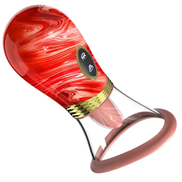 Luscious Lick licking and sucking vibrator in red swirl design with transparent suction cup base
