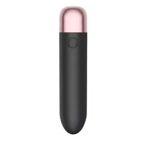 Matte black Mini Muse 14 Speeds Portable Bullet Vibrator with rose-gold cap, front view against white.