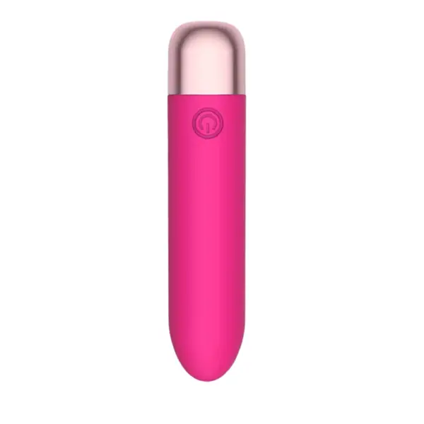 Pink Mini Muse 14 Speeds Portable Bullet Vibrator with rose-gold cap, front view on white background