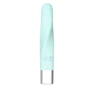 Rear view of the Pocket Passion USB Rechargeable Mini Bullet Vibrator showing CE marking and dual magnetic charging contacts on the silver base.