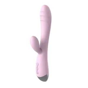 Waterproof Bunny Vibrator Twinkle Tease in pink, angled front view showing curved shaft and clitoral stimulator