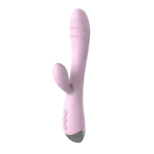 Waterproof Bunny Vibrator Twinkle Tease in pink, angled front view showing curved shaft and clitoral stimulator