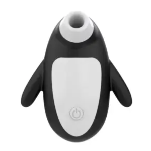 Three-quarter front angle of the Artic Lust 10 Modes Suction Vibrator, highlighting the white suction opening, black “flipper” grips, and the single power control button.
