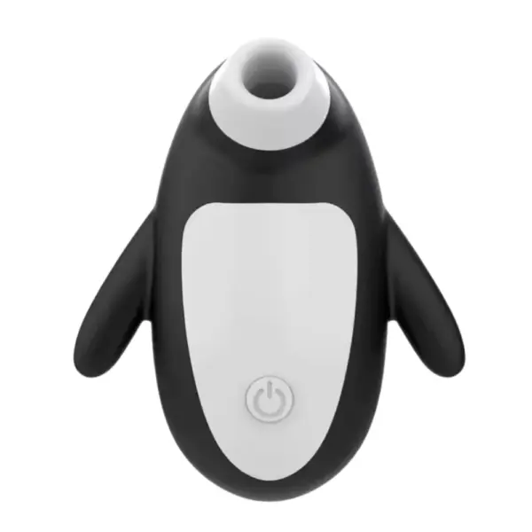 Three-quarter front angle of the Artic Lust 10 Modes Suction Vibrator, highlighting the white suction opening, black “flipper” grips, and the single power control button.