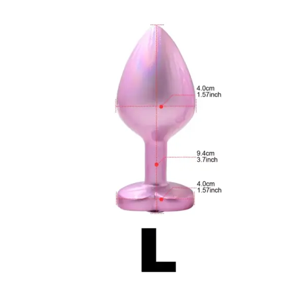 Sizing diagram of the large Pink Peep butt plug showing 4.0 cm (1.57″) maximum diameter, 9.4 cm (3.7″) total length, and 4.0 cm (1.57″) base width, clearly labeled on a white background.