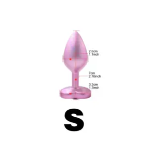 Sizing diagram of the small Pink Peep butt plug showing 2.8 cm (1.1″) maximum diameter, 7 cm (2.76″) Total length, and 3.3 cm (1.3″) base width, with dotted-line callouts on a white background.