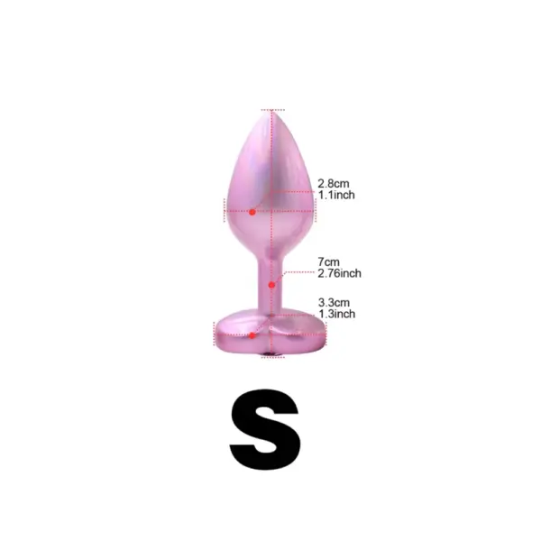 Sizing diagram of the small Pink Peep butt plug showing 2.8 cm (1.1″) maximum diameter, 7 cm (2.76″) Total length, and 3.3 cm (1.3″) base width, with dotted-line callouts on a white background.