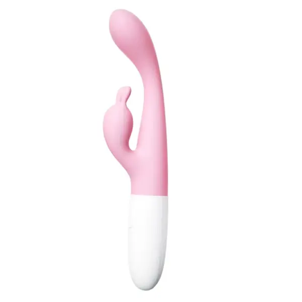 Powerful Double Battery Rabbit Sweet Surrender rose pink rabbit-style vibrator in an upright profile view on a white background.